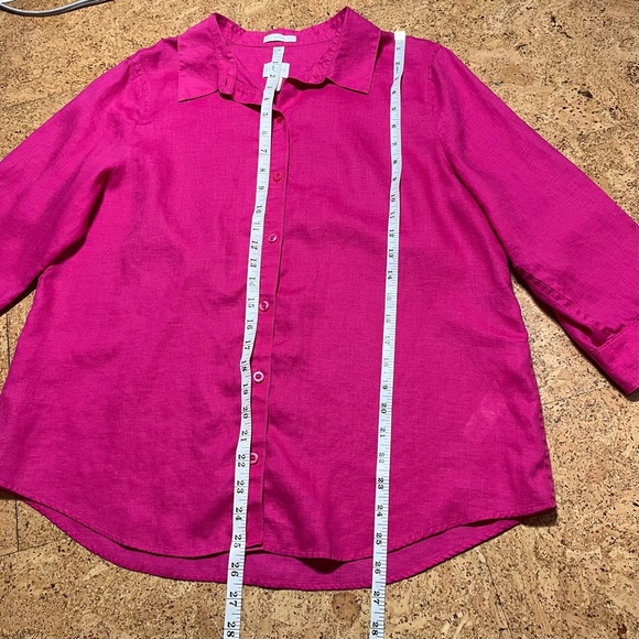 Chico’s 100% Linen 3/4 Sleeve Fuchsia Pink Button Down Top Sz M/12 US Chico’s 2 - Picture 8 of 9